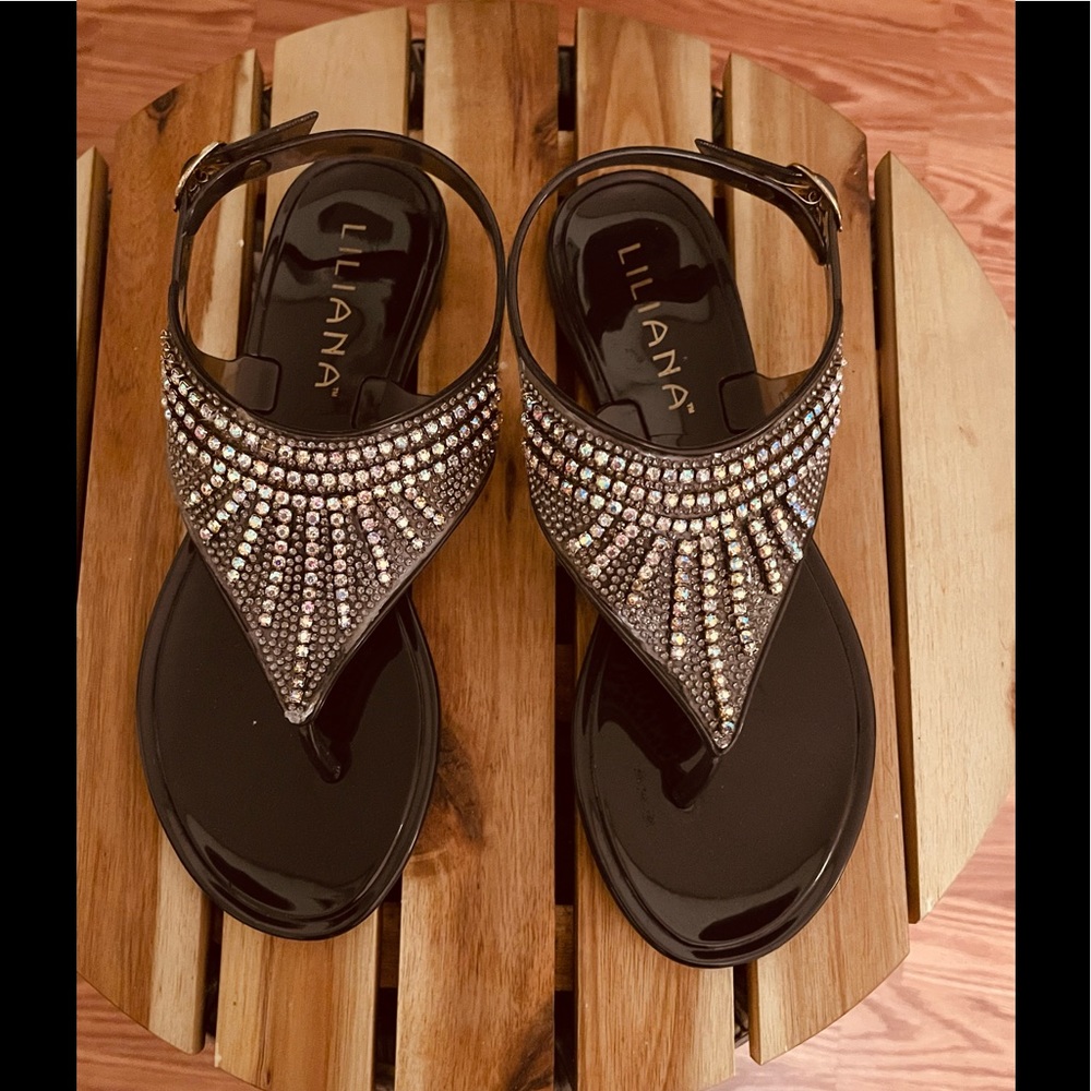 Super Cute Liliana Bedazzled Black Sandels.  6